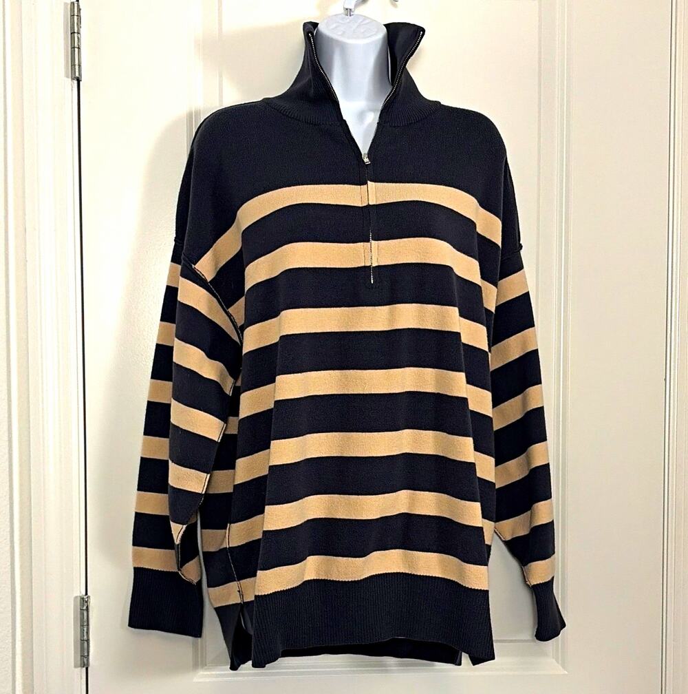Natural Fiber Quality striped 1/2 Zip pullover Knit Sweater L preppy